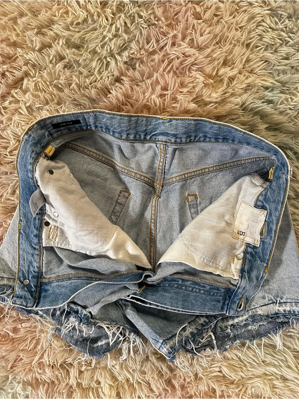 New R13 Tilly With Let Down Hem Crossover Asymmetric Denim Shorts Size 25